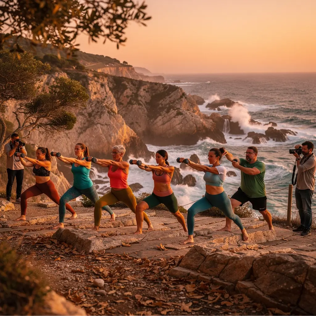 Instructor guiando a los participantes en una sesión de yoga con énfasis en el fortalecimiento muscular y la flexibilidad.